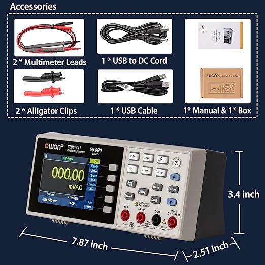 XDM1241 Digital Multimeter Tester 10A AC/DC Current and 1000V DC Voltage Tester, Resistance, Frequency, Capacitance, Diode, Continuity, 3.5 inch LCD Bench Multimeter