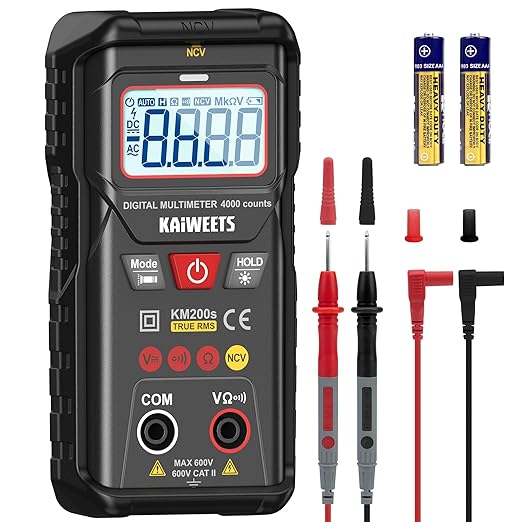 KAIWEETS KM200s Smart Digital Multimeter True RMS, 4000 Counts, Auto Ranging Voltmeter, NCV Non-Contact Voltage Detector, Measure AC/DC Voltage, Resistance, Diode, Continuity