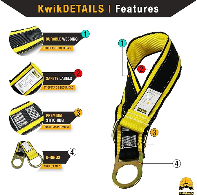 KwikSafety - Charlotte, NC - RATTLER [BEAM ANCHOR KIT] 6 ft Safety Lanyard, 3 D-Ring Safety Harness, Tool Lanyard, 3 ft Cross Arm Strap, ANSI Single Leg Shock Absorbing Fall Protection