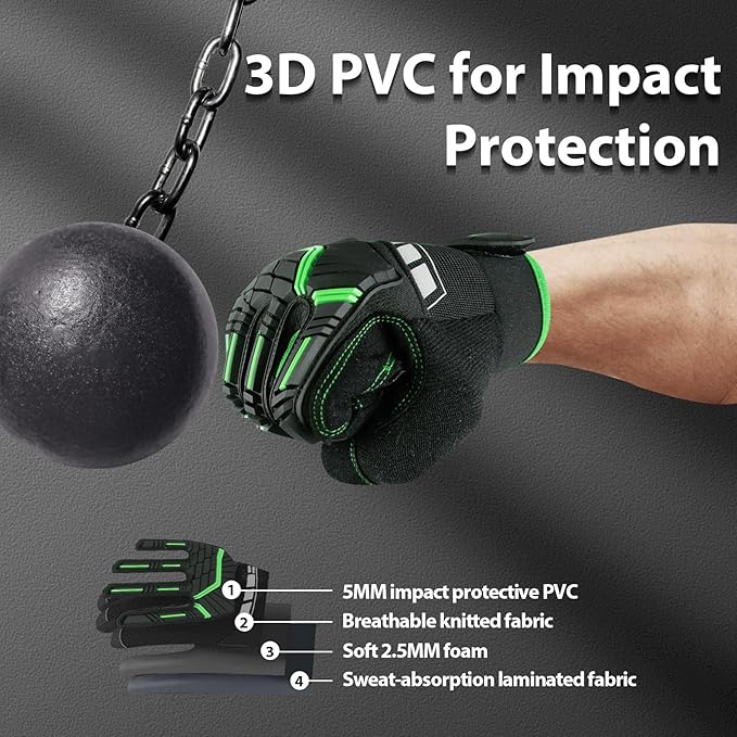 DLY Heavy Duty Work Gloves, Impact Protection Mechanic Gloves, Synthetic Leather Work Gloves, Touchscreen Capable