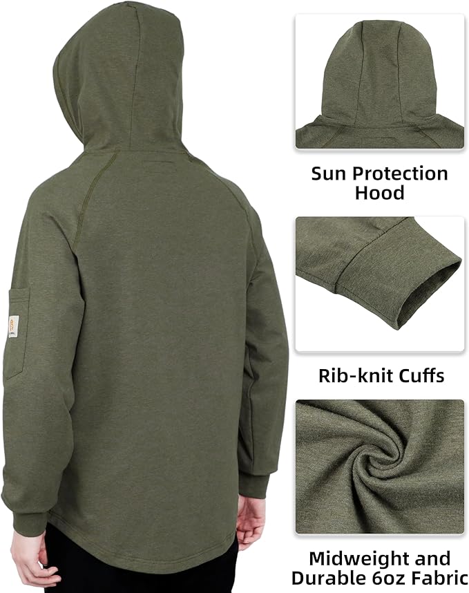 BOCOMAL FR Hooded T Shirts Heather Series 6oz Flame Resistant NFPA2112 CAT2 Fire Retardant Hoodies Work Shirt