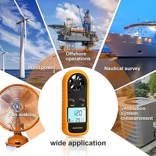 Anemometer Handheld, Light Weight Digital Wind Speed Meter, Wind Speed Temperature Gauge with Digital LCD Display for Kite Flying, Meteorology, Fishing, Surfing