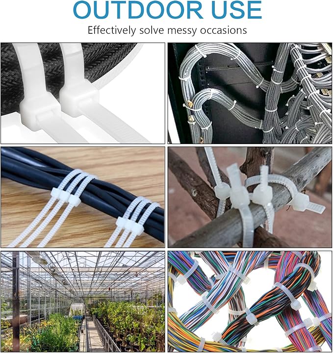 500 Pcs White Zip Ties, 8 Inch Clear Self-Locking Nylon Cable Ties, Premium Heavy Duty Plastic Wraps Wire Ties for Indoor and Outdoor