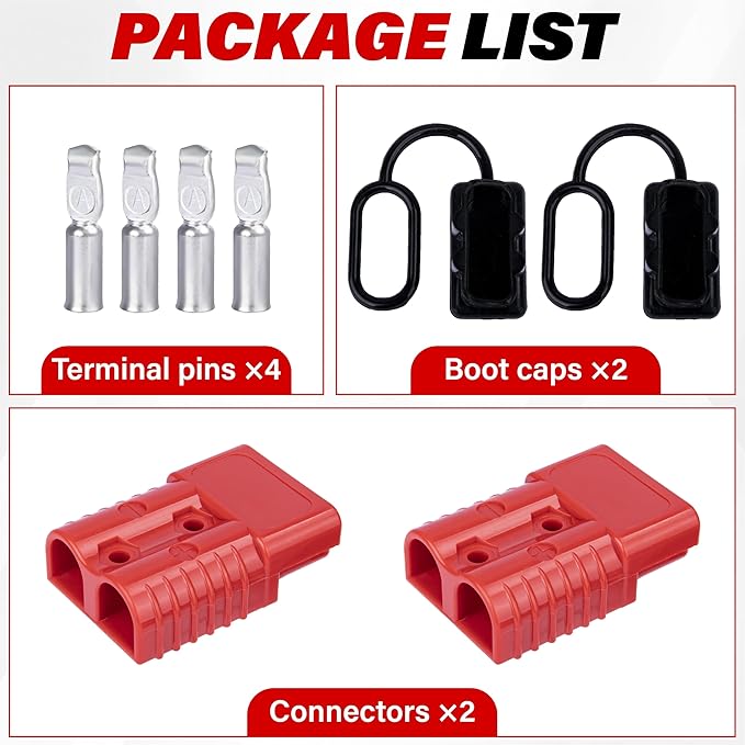 Anderson Connector 2 Pcs, 175 Amp 12v Batteries Quick Connect/Disconnect Plug Kit, Connectors for 1/0 AWG Cables, for Car Bike ATV Winches Lifts Motors More, Red