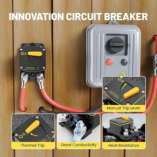 RED WOLF 150A Circuit Breaker Switch Manual Reset DC 12-48V, 5/16"-M8 Stud for Car Audio RV Marine Boat Truck Trolling Motors Stereo Audio Electronic Battery Solar System