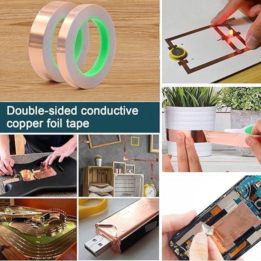 BOMEI PACK Copper Tape 2 Pack 1.97mil x 1inch x 66ft with Conductive Adhesive for Guitars and Shielding, Slugs,Stained Glass, Electrical Repairs, Grounding