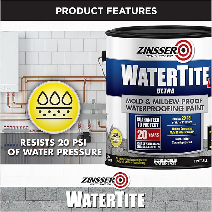 1 gal Zinsser 270267 White WaterTite-LX Mold & Mildew-Proof Waterproofing Paint