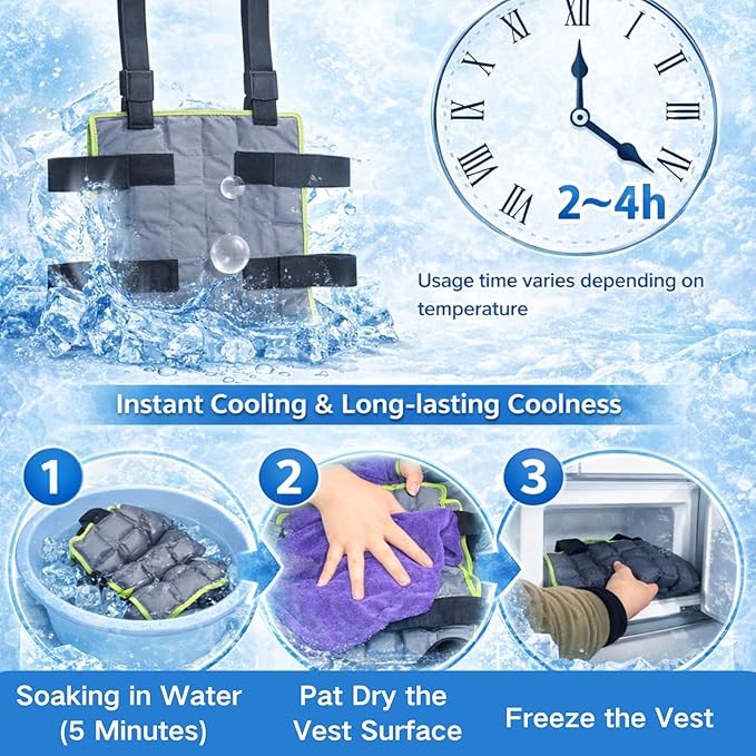 Cooling Vest for Men & Women with 72 Ice Cubes, Adjustable Ice Pack Vest, Ice Jacket & Cold Pack Vest for Long-Lasting Heat Relief, Perfect for Motorcycle Riding, Outdoor Work, Sports