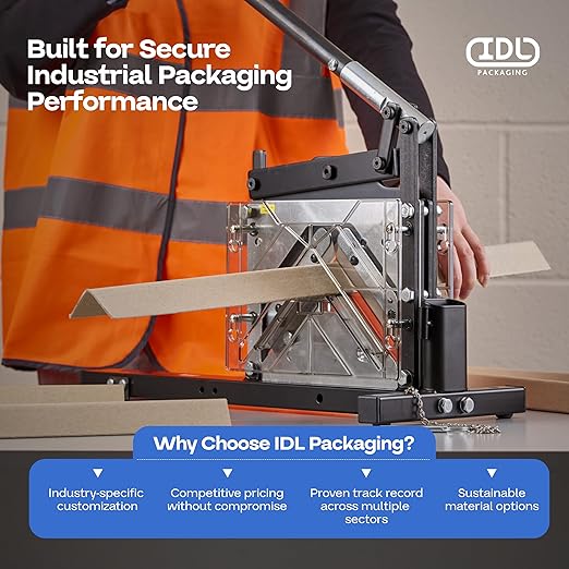 IDL Packaging AC-110 Portable Cutter for Cardboard Edge Protectors up to 4" x 4" x 0.4" Size - Heavy-Duty Tool for V-Board Cardboard Corners of Various Length - Stationary or Fully Portable Use
