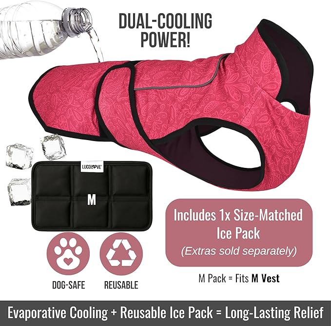 Dog Cooling Vest with Ice Pack – 2-Layer Evaporative Cooling Jacket with High Collar, UV Protection & Size-Matched Ice Pack – Cooling Vest for Dogs for Hot Weather (Pink Floral, Medium)