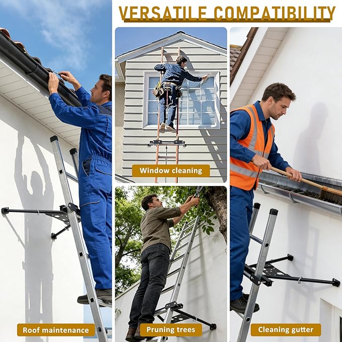 Ladder Stabilizer,Extension Ladder Stabilizer Adjustable Legs 20.1-29.5"，Wall Ladder Standoff Aviation Grade Aluminium,Ladder stabilizer for Roof Gutter ，Built-in Tool Tray, Anti-Slip Rubber Feet.
