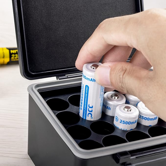 JJC 20 Slots 18650 Battery Case, High Capacity Water-Resistant Anti-Shock Anti-Dust, 18650 Battery Organizer