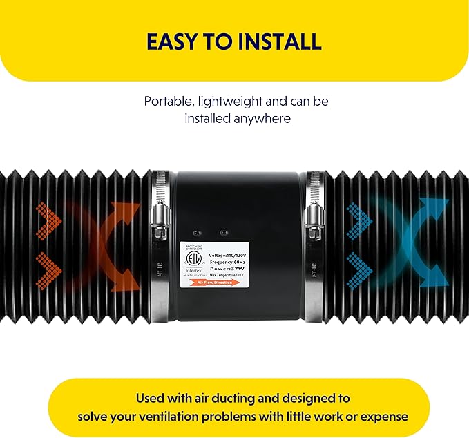 iPower 6 Inch Inline Booster Duct Fan with Speed Controller, 275 CFM Exhaust Fan HVAC, Duct Blower for Bathroom, Kitchen, Basement, Attic and Grow Tent