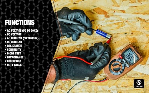 Southwire Multimeter Compact 3-in-1 - Built-In Voltage Detector & Flashlight - 10 Functions, Auto-Reset Fuse - CAT IV 600V - UL Listed