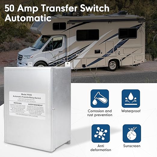 RV Transfer Switch, 50 Amp Automatic Transfer Switch for RV Speedboats Home Standby 120/240 Volt PD52 Power