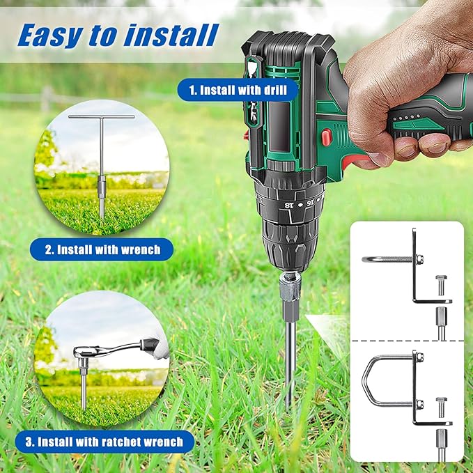 18" Heavy Duty Screw in Ground Anchors Kit, 3" Spiral Windproof Earth Anchors for Trampoline, Shed, Swing Set & Mobile Home, Fully Welded Steel with Nut Driver Drill Bit (Set of 6)