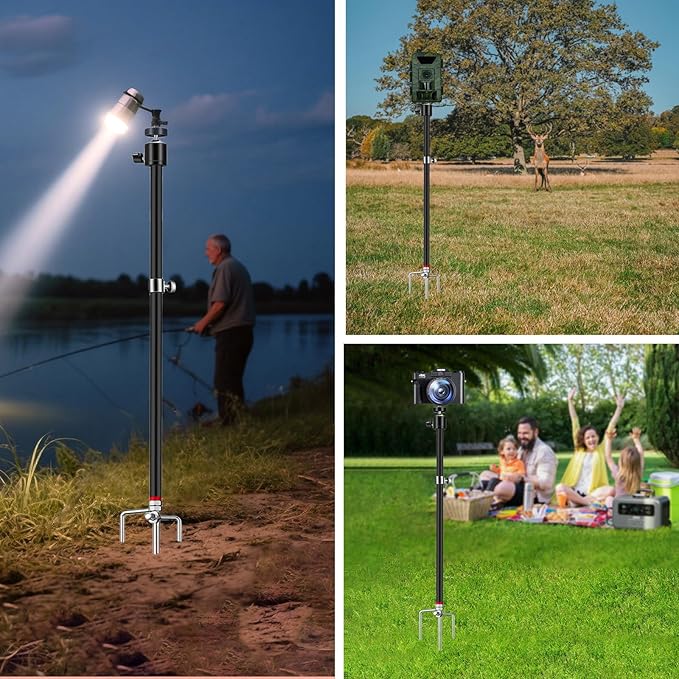 Trail & Game Camera Stand Mounts, 3-in-1 Aluminum, 360° Adjustable, Foldable, Compatible with 1/4''-20 Screw Devices for Trail Cameras, Solar Panels, Night Fishing Lights etc.(3 Pack)