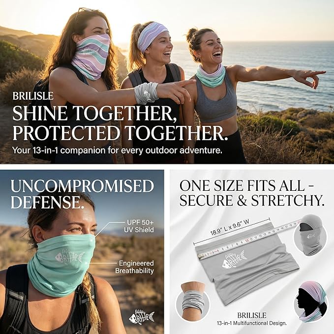 UPF 50 Sun Protection Neck Gaiter - 13-in-1 Multifunctional Face Cover for Hiking, Fishing, Cycling