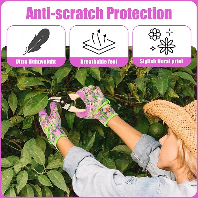HANDLANDY Work Gloves for Women, Breathable Leather Gardening Glove for Yard Maintenance, Hand Protection with Touch Screen