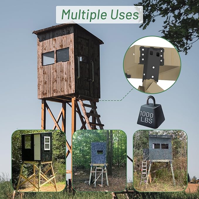 Highwild Platform Brackets Multi-Use 4x4 Compound Angle Brackets for Deer Stand, Hunting Blinds, Observation Decks & Outdoor Platforms - Set of 4 - Black.