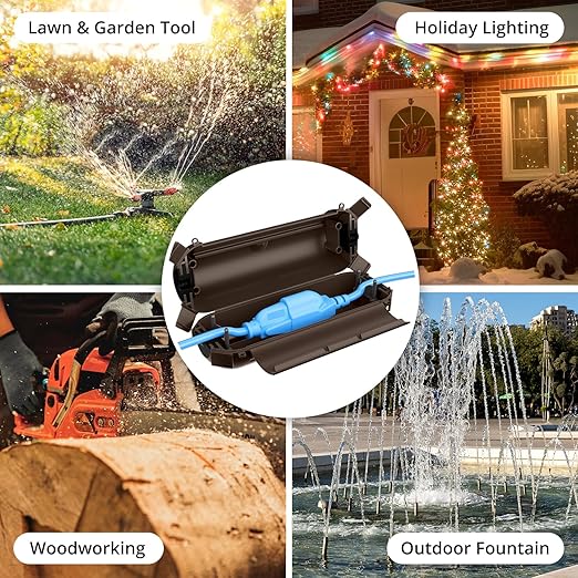 QUOBAS Outdoor Extension Cord Cover, Weatherproof Electrical Connection Box with Lockable Latches and Mounting Holes for Outdoor Sockets, Plugs, Outlets, Holiday Lighting, Power Tools, Brown