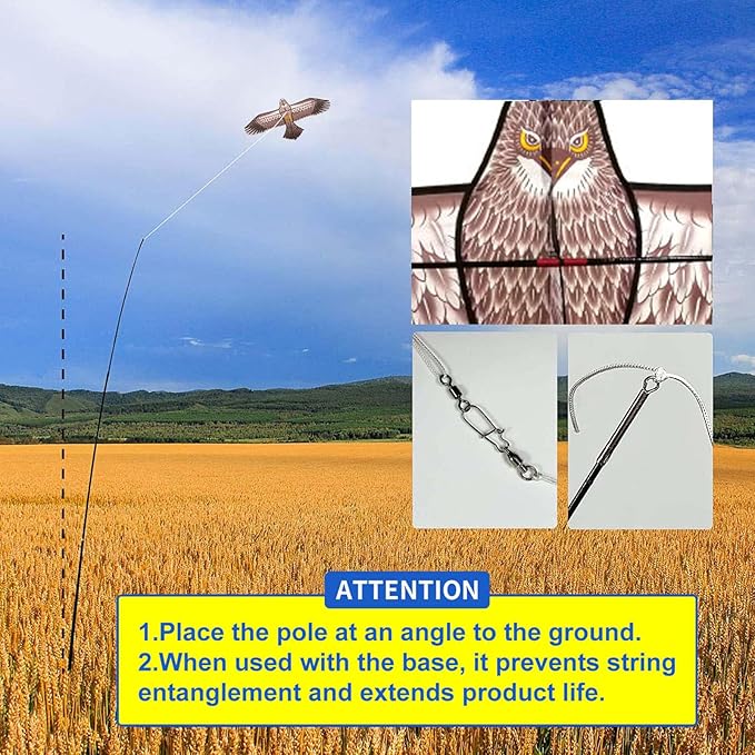 eyijklzo Hawk Kite Bird Scarer with 4M Adjustable Pole - Wind-Driven Motion for Farm, Chicken Coop, Orchard Protection - Hawk Deterrent for Chickens, Crops, Vineyards (Maroon)