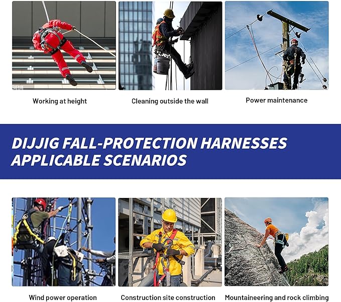 Universal Full Body Fall Protection Safety Harness with Dorsal D-Ring and Mating Buckle Legs，roofing harness construction harness ANSI/ASSP Compliant,internal Shock Absorbing landyard&Hook