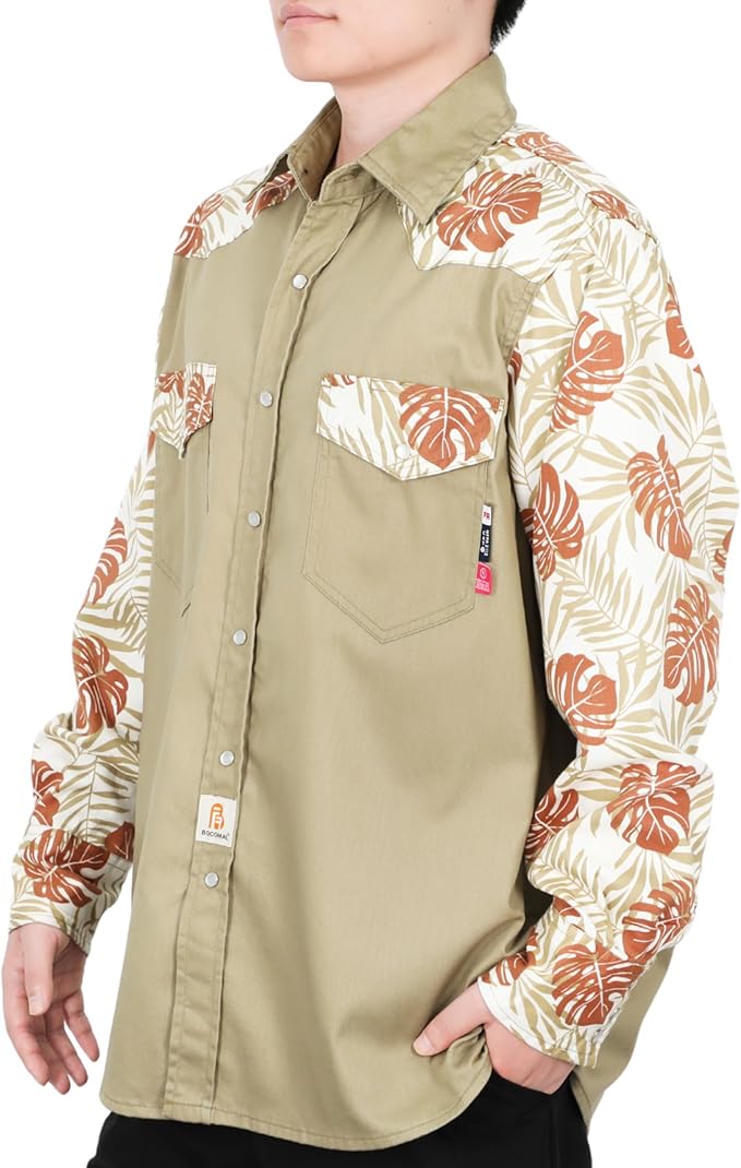 BOCOMAL FR Shirts Pearl Snaps Two Tone Plaid/Solid Flame Resistant Cotton Welding Shirt NFPA 2112 CAT 2