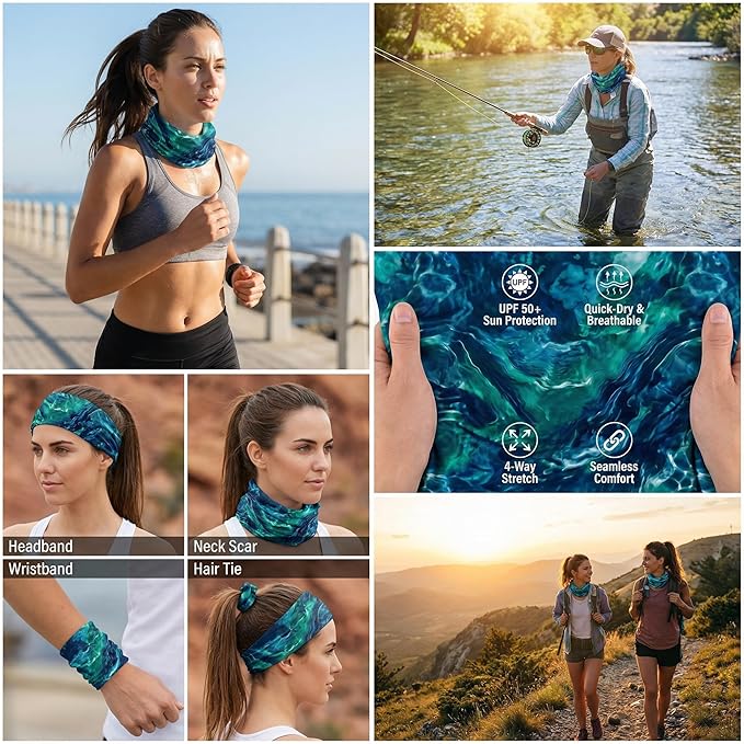 UPF 50 Sun Protection Neck Gaiter - 13-in-1 Multifunctional Face Cover for Hiking, Fishing, Cycling