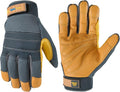 Wells Lamont Men's HydraHyde Work Gloves – Cowhide Leather, Reinforced Fingertips for Durability – Adjustable Velcro Wrist – Ideal for Gardening, Landscaping, Lawn Care – Navy - XXL