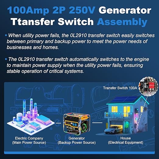 0L2910 Automatic Transfer Switch 100 Amp with Handle 100A 2P 250V Replacement for Generac Generator Transfer Switch Assembly 0C2237 0L2910