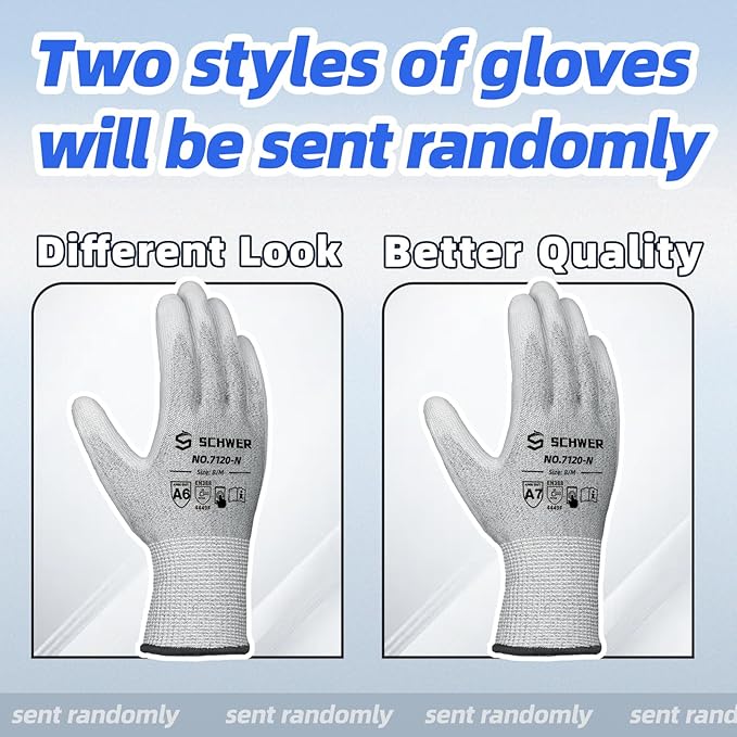 Schwer 12 Pairs Cut Resistant Gloves ANSI A6/A7 (Send Randomly) CR7120 Cut Proof Work Gloves, Touchscreen, for Men and Women Used for Woodworking, Glass Cutting, Construction, Car Repair, XL