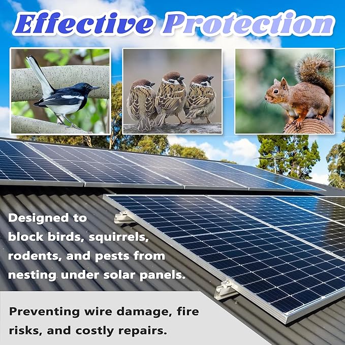 PROLEE 6 Inch X 100FT Solar Panel Bird Guard, Anti-Rust Critter Guard with 100 Fastener Clips Rooftop Solar Panel Bird Wire Screen, Removable Without Damage(6 Inch x 100 Feet)