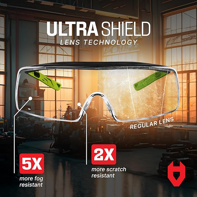 NoCry Anti Fog Safety Glasses that Fit Over Glasses with Scratch Resistant Lens — ANSI Z87 & OSHA Certified Over Glasses Safety Glasses for Men and Women with Adjustable Temples and 100% UV Protection