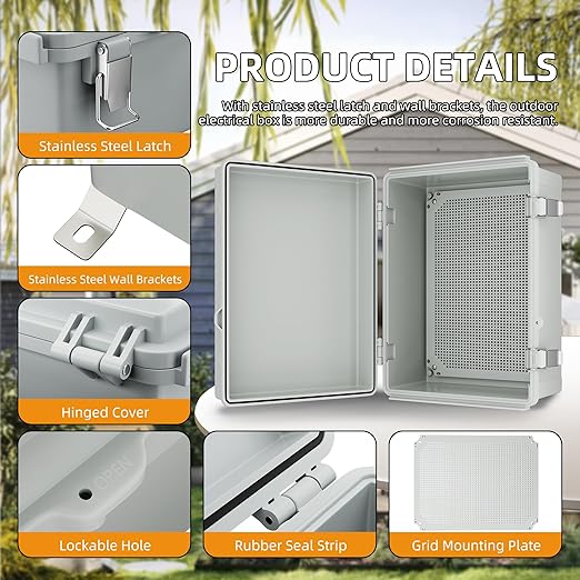 Joinfworld Outdoor WiFi Enclosure 15.7x11.8x7.1 Weatherproof Electrical Box Stainless Steel Latch Hinged Nema 4 Enclosure for Electonics Router Breaker