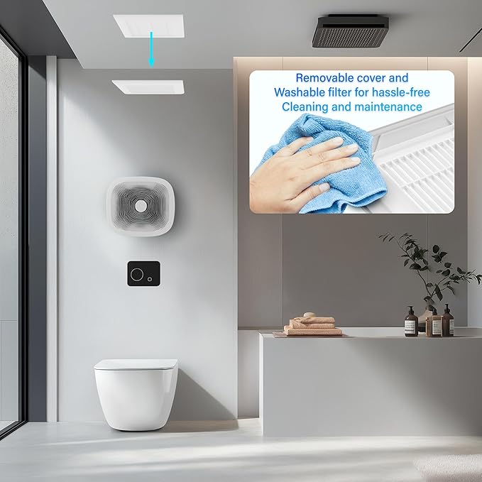 Bathroom Fan with Light and Humidity Sensor: 26W Ceiling Mount Ventilation Fan and LED Light Combo for Bathroom and Home, 100CFM, 5CCT Seletable, Dimmable & Wet Rated, ETL Certified