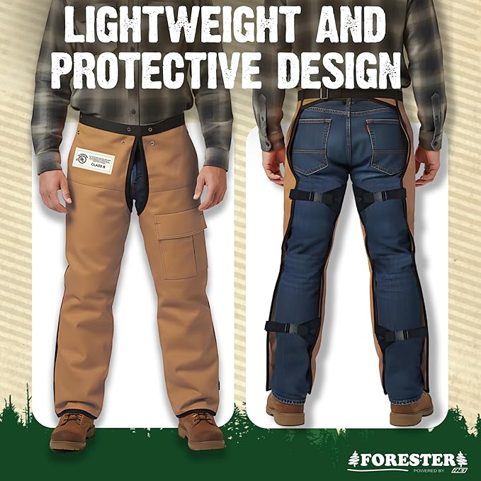 FORESTER Chainsaw Chaps for Men & Women | Apron-Style Chaps with Pocket & Adjustable Waist | Chainsaw Safety Equipment