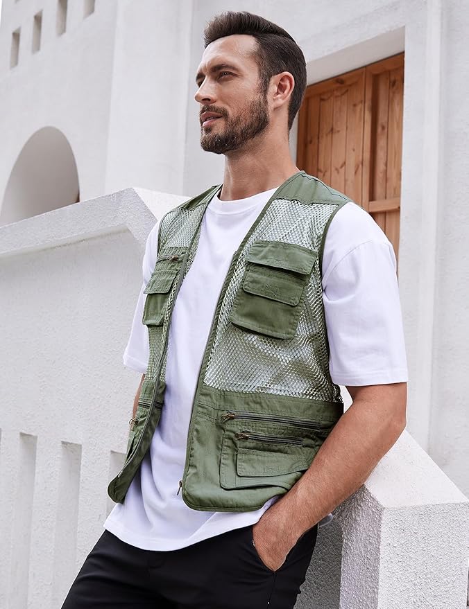 Gihuo Men's Fishing Safari Vest with Pockets for Summer Travel