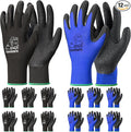 toolant Crinkle Latex Work Gloves Bulk, Rubber Coated Safety Work Gloves for Men and Women, 12 Pairs for Construction, Gardening, Warehouse (Black & Blue, Medium)