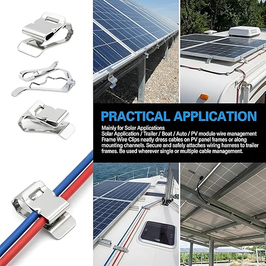 500-PACK SUS304 Wire Cable Clips, S Wire Management Clips for (1) 12-Gauge USE-2 to (2) 10-Gauge PV-1000V Wires, Fits Solar Frame LED Lights on Roofs Fencing Trailer