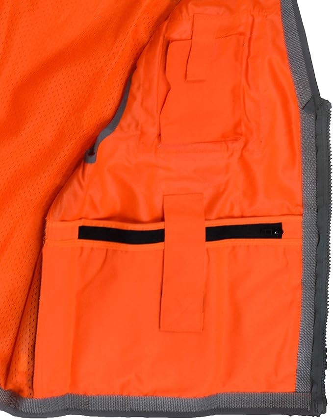 Radians SV55 Class 2 Heavy Woven Two Tone Engineer Vest with Padded Neck to Support Extra Weight in Cargo Pockets, Orange, 2X-Large