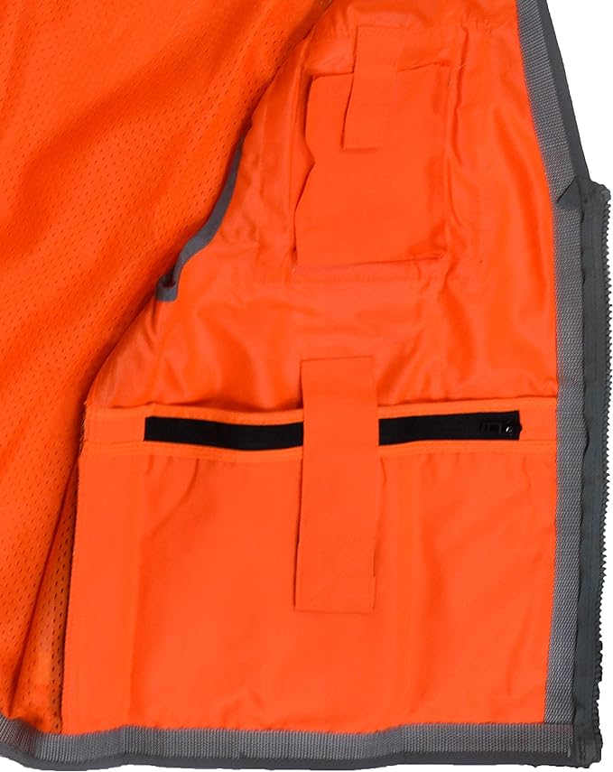 Radians SV55 Class 2 Heavy Woven Two Tone Engineer Vest with Padded Neck to Support Extra Weight in Cargo Pockets, Orange, Medium
