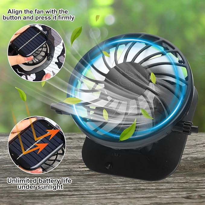 Berlune Men Sun Hat with 2 Solar Fans Wide Brim Outdoor Fishing Hat USB & Solar Powered for Sun Protection Camping Hiking