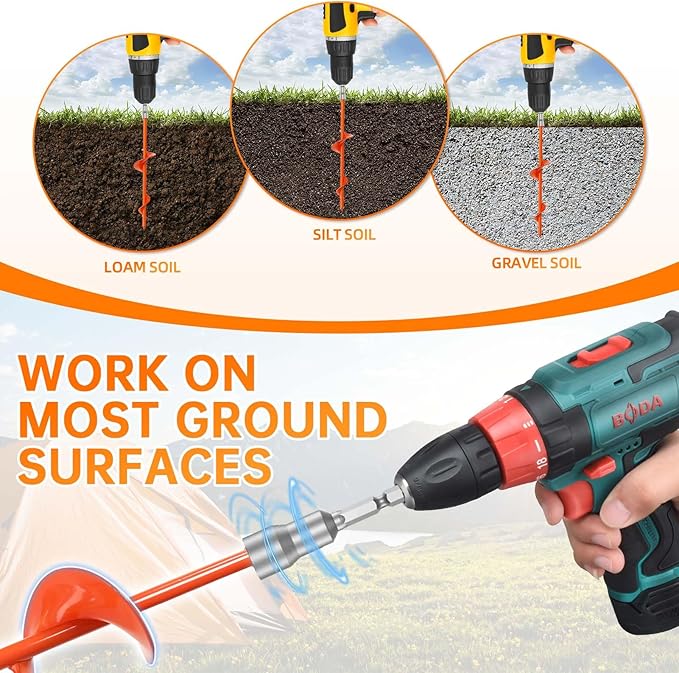 Ground Anchors, Shed Anchor Kit - 15 Inch, 4-Pack Spiral Stakes, Ground Anchors Heavy Duty - Strong Wind Resistant for Camping Tents, Carports, Swing Sets, and Canopies - Earth Anchors (Orange)