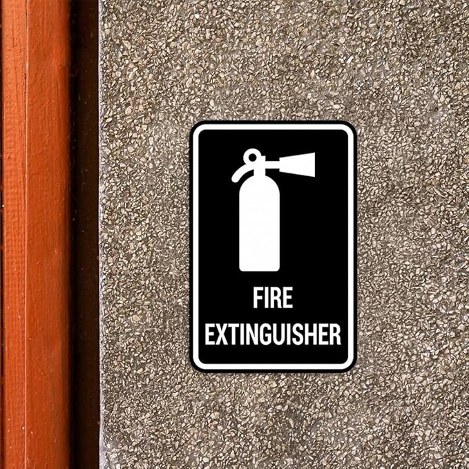 Signs ByLITA Portrait Round Fire Extinguisher Sign with Adhesive Tape, Mounts On Any Flat Surface (Yellow/Black) - Medium