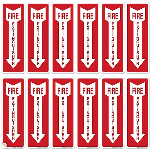 Fire Extinguisher Sign, (12 Pack) 4x12 Inches, 4 Mil Vinyl Decal Stickers UV Protected, Made in USA