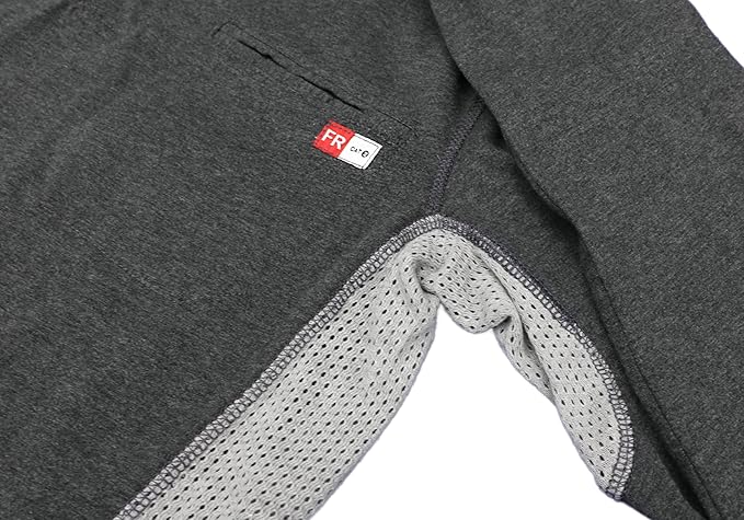 BOCOMAL FR Shirts for Summer Breathable Vented Design 6oz Heather Jersey Flame Resistant Long Sleeve Crew T Shirt