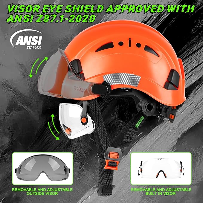 GREEN DEVIL Safety Hard Hat with Tinted & Clear Visor Vented Construction Helmet Cascos de Construccion ABS Work hardhats for Men
