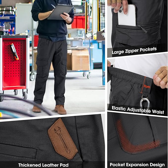 IGOLUMON Men's Ripstop Tactical Pants Breathable Stretch Cargo Pants Outdoor Lightweight EDC Work Hiking Pants Zipper Pockets