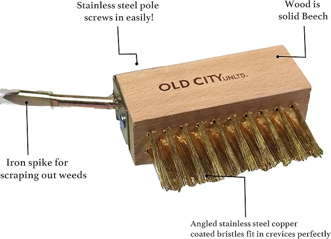 Moss Remover Deck Crevice Cleaning Tool- 2 Paver Brushes Tool for Weeding Between Pavers, Wire Brush with Weed Hook, Deck Cleaner, Crack Weeder, Patio Weed Remover Tool, Garden Weeding Tool (2)